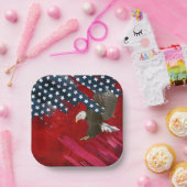 Assiettes En Carton Bald Eagle on American Flag Abstract (Fête)