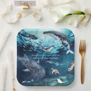 Assiettes En Carton Baleine à bosse   Ocean Birthday Party
