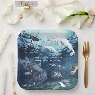 Assiettes En Carton Baleine Beluga   Baby Shower Océanique