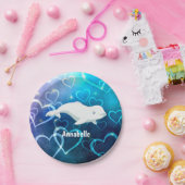 Assiettes En Carton Baleine béluga personnalisée et Coeurs bleus Arcti (Fête)