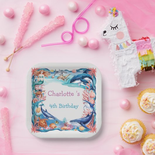 Assiettes En Carton Baleine blanche bleu mermaid baleine requin annive (Fête)