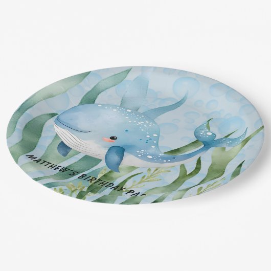 Assiettes En Carton Baleine Bleue Sous La Mer Boy Anniversaire (Angle)