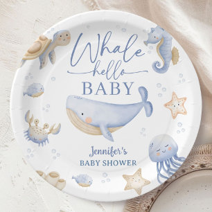 Assiettes En Carton Baleine Bonjour Baby Shower Garçon Océan Bleu