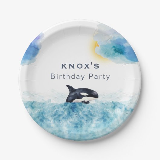 Assiettes En Carton Baleine d'un temps Orca fête d'anniversaire (Devant)