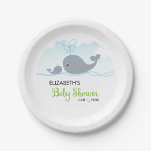 Assiettes En Carton Baleine mignonne et baleine de bébé, baby shower