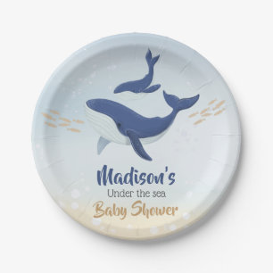 Assiettes En Carton Baleine sous le Baby shower marin
