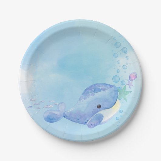 Assiettes En Carton Baleine Tastic Blue Anniversaire (Devant)