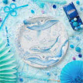 Assiettes En Carton Baleines bleues Famille Blanc (Fête)
