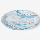 Assiettes En Carton Baleines bleues Famille Blanc (Angle)