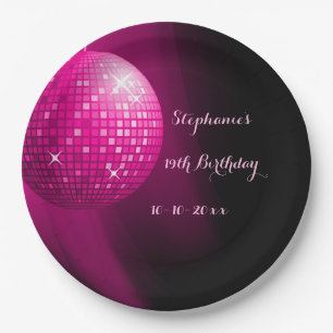 Assiettes En Carton Balle de disco rose hot pour un 19e anniversaire g