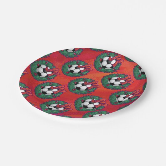 Assiettes En Carton Balle de football en Motif de couronne sur rouge (Angle)