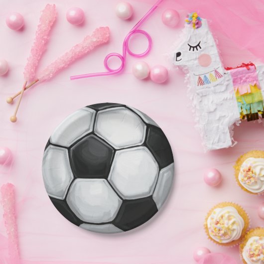 Assiettes En Carton Balle de football noir et blanc (Fête)