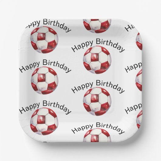 Assiettes En Carton Balle de football rouge Custom Anniversaire (Recto)