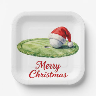 Assiettes En Carton Balle de golf de Noël avec chapeau de Père Noël su