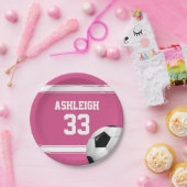 Assiettes En Carton Balle de soccer Jersey rose et blanc (Fête)