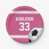 Assiettes En Carton Balle de soccer Jersey rose et blanc (Devant)