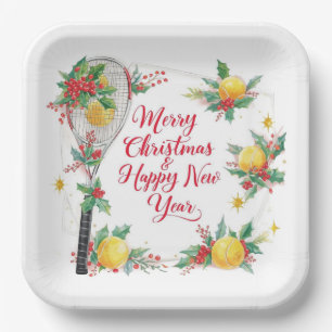Assiettes En Carton Balle de tennis et raquette Joyeux Noël Vacances