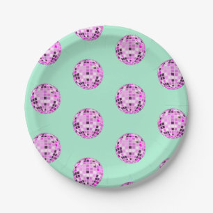 Assiettes En Carton Balle moderne rose violet Disco Motif Pastel Mint