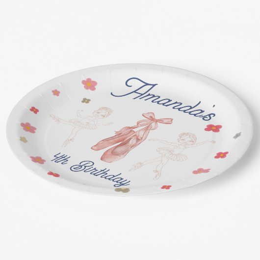 Assiettes En Carton Ballerina Ballet rose Motif Plaque papier d'annive (Angle)