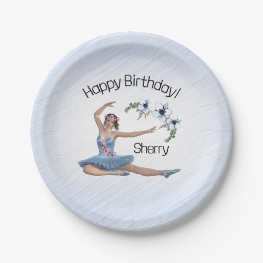 Assiettes En Carton Ballerina en Bleu Anniversaire (Devant)