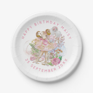Assiettes En Carton Ballerina Nom Floral Fille Bonne fête d'anniversai