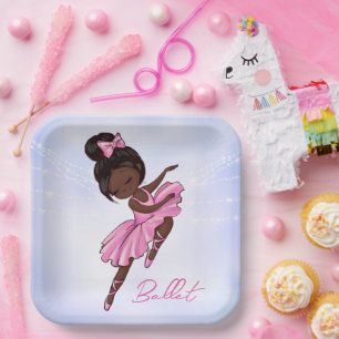 Assiettes En Carton Ballerina rose, ballet violet afro-américain