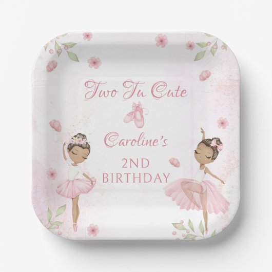 Assiettes En Carton Ballerina rose Deux Tu Cute Plaques Papier Anniver (Recto)