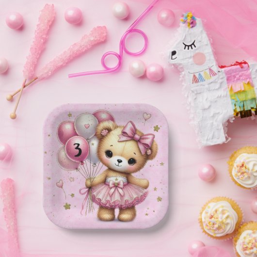 Assiettes En Carton Ballerina rose ours Parties scintillant ballon fêt (Fête)