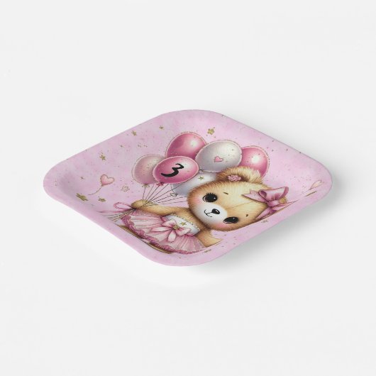 Assiettes En Carton Ballerina rose ours Parties scintillant ballon fêt (Angulaire)