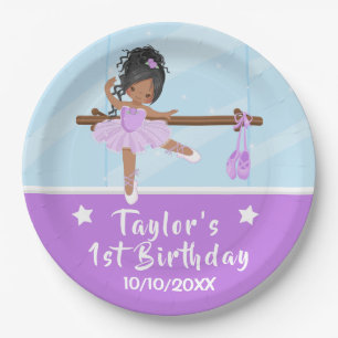 Assiettes En Carton Ballerine Afro-Américaine Tutu Violet Anniversaire