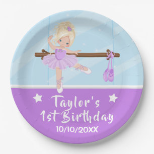 Assiettes En Carton Ballerine Cheveux Blonds Tutu Violet Papier Annive