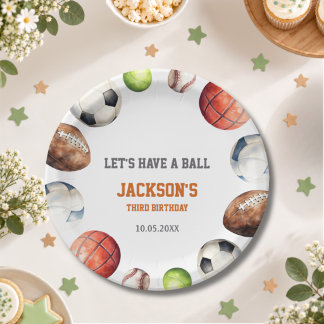 Assiettes En Carton Balles de Sport Tous les Sports Amusons-Nous Anniv