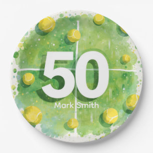 Assiettes En Carton Balles de tennis 50e anniversaire sur le court