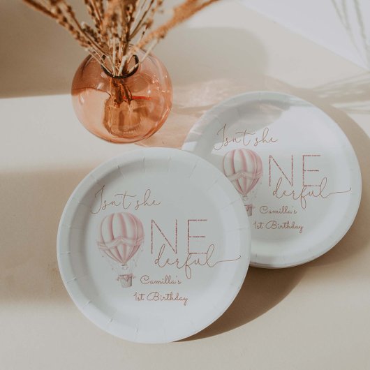 Assiettes En Carton Ballon à air chaud rose superbement fille 1er anni