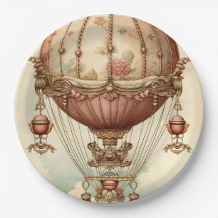 Assiettes En Carton Ballon à air chaud vintage Steampunk Rose