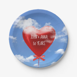 Assiettes En Carton Ballon rouge dans les nuages pour le 50e anniversa