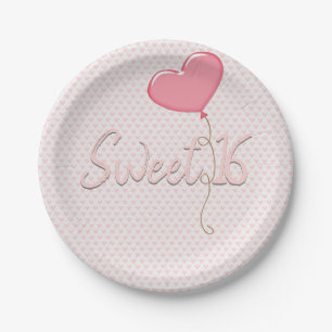 Assiettes En Carton Ballon Sweet 16 Cœur Rose
