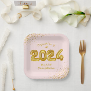 Assiettes En Carton Ballons 2022, Pink and Gold Graduation Party