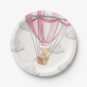 Assiettes En Carton Ballons à air chaud de l'ours en peluche rose