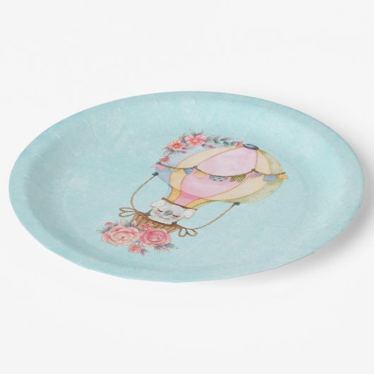 Assiettes En Carton Ballons à air chaud mignon avec aquarelle à ours (Angle)