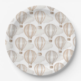 Assiettes En Carton Ballons à Air Chaud pour Baby Shower Neutres en Ge