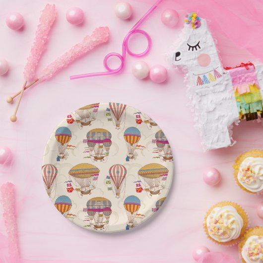 Assiettes En Carton Ballons à air chaud rayé (Fête)