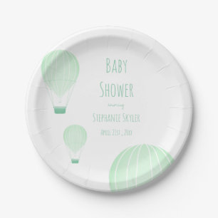 Assiettes En Carton Ballons à air chaud vert Baby shower