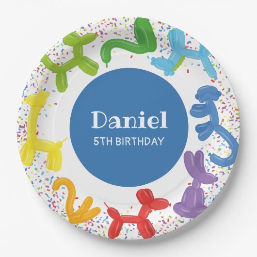 ASSIETTES EN CARTON BALLONS ANIMAUX D'ANNIVERSAIRE (Devant)