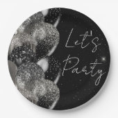 Assiettes En Carton Ballons Anniversaire Black Silver Parties scintill (Devant)
