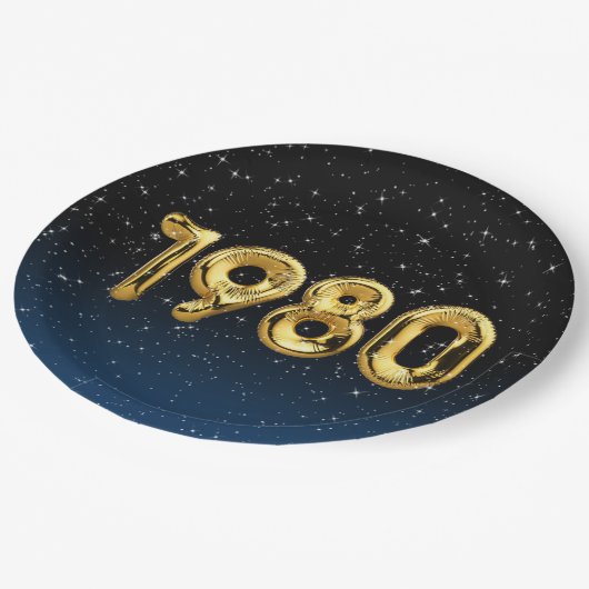 Assiettes En Carton Ballons Anniversaires 1980 En Étoiles (Angle)