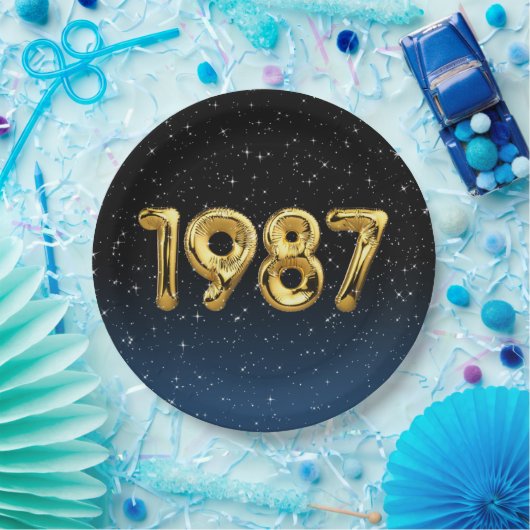 Assiettes En Carton Ballons Anniversaires 1987 En Plaque Papier Étoile (Fête)