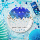 Assiettes En Carton Ballons Bleus Bleus Gold Confetti Blanc (Fête)