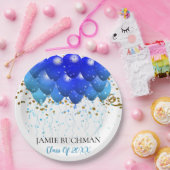 Assiettes En Carton Ballons Bleus Bleus Gold Confetti Blanc (Fête)