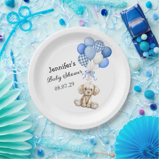 Assiettes En Carton Ballons Bleus Boy Baby shower Plaque en papier (Fête)